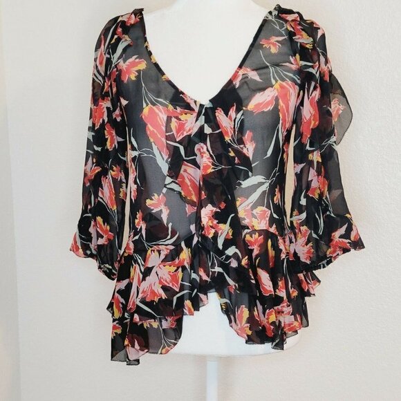 Diane von Furstenberg Benedetta Tulip Silk Chiffon Blouse Size 2 - Picture 4 of 8